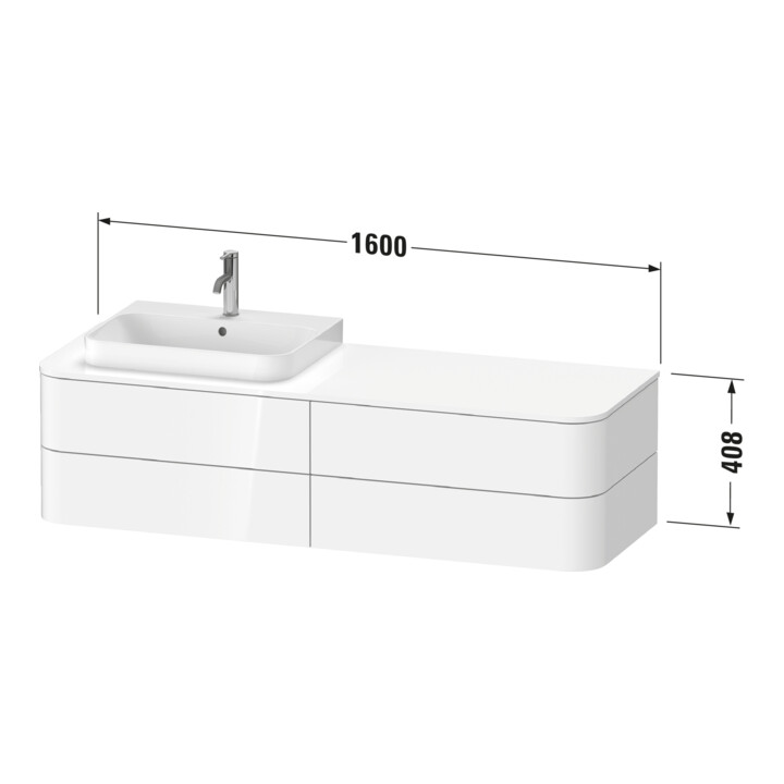 Duravit Meuble sous-lavabo Happy D.2 Plus 40,8x160 cm, 4 tiroirs, blanc mat, droite