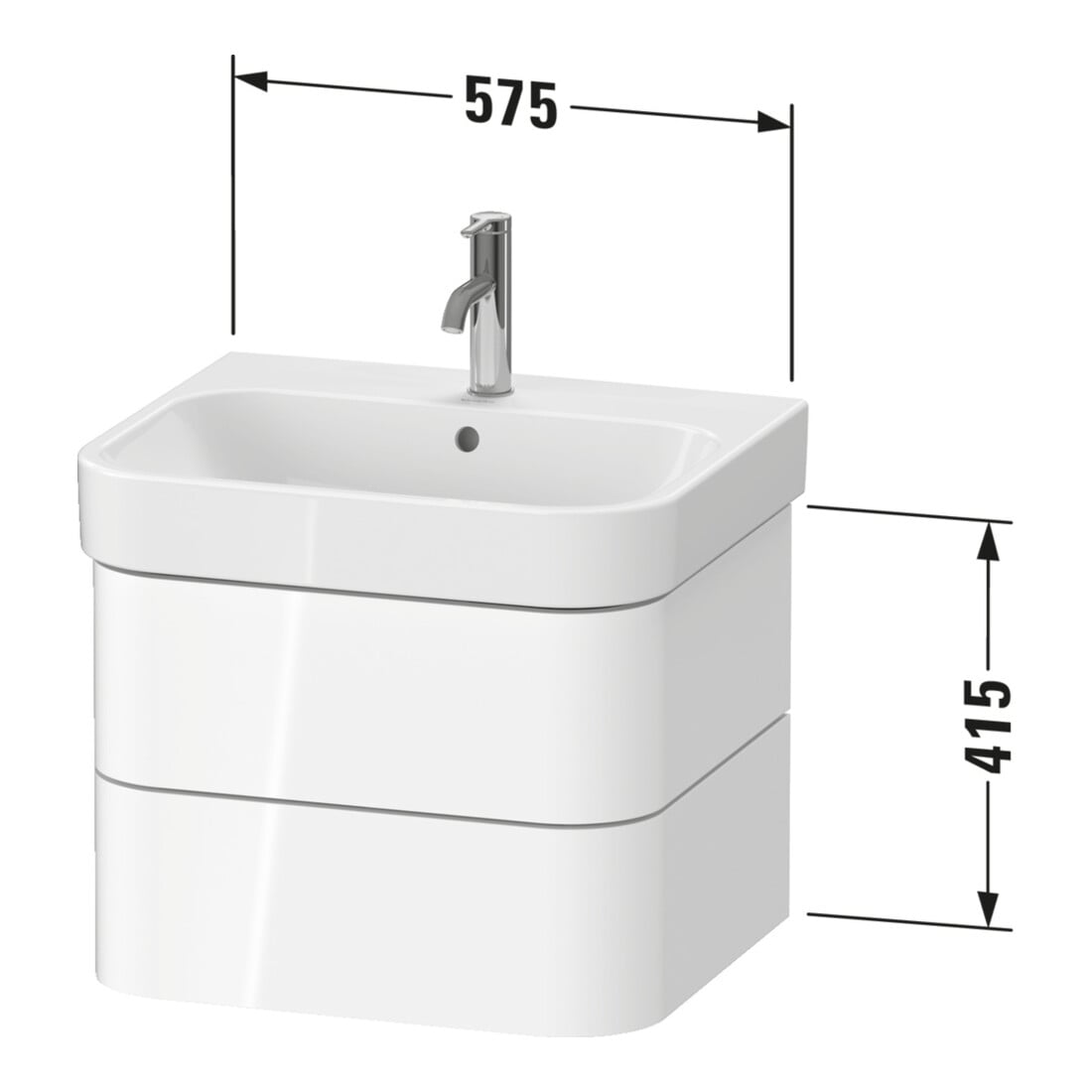 Duravit Meuble sous-lavabo Happy D.2 Plus 57,5x49 cm, blanc brillant, 2 tiroirs