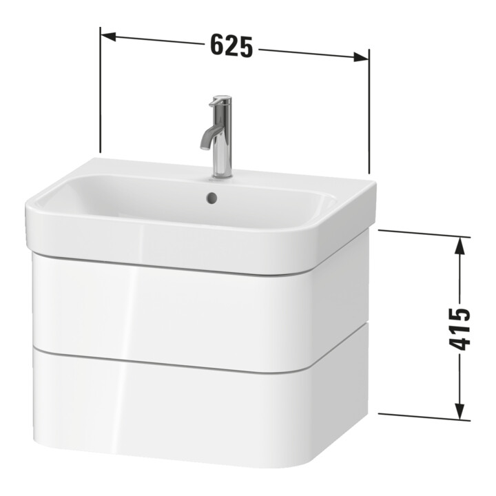 Duravit Meuble sous lavabo Happy D.2 Plus 62,5x49 cm, blanc supermat, 2 tiroirs
