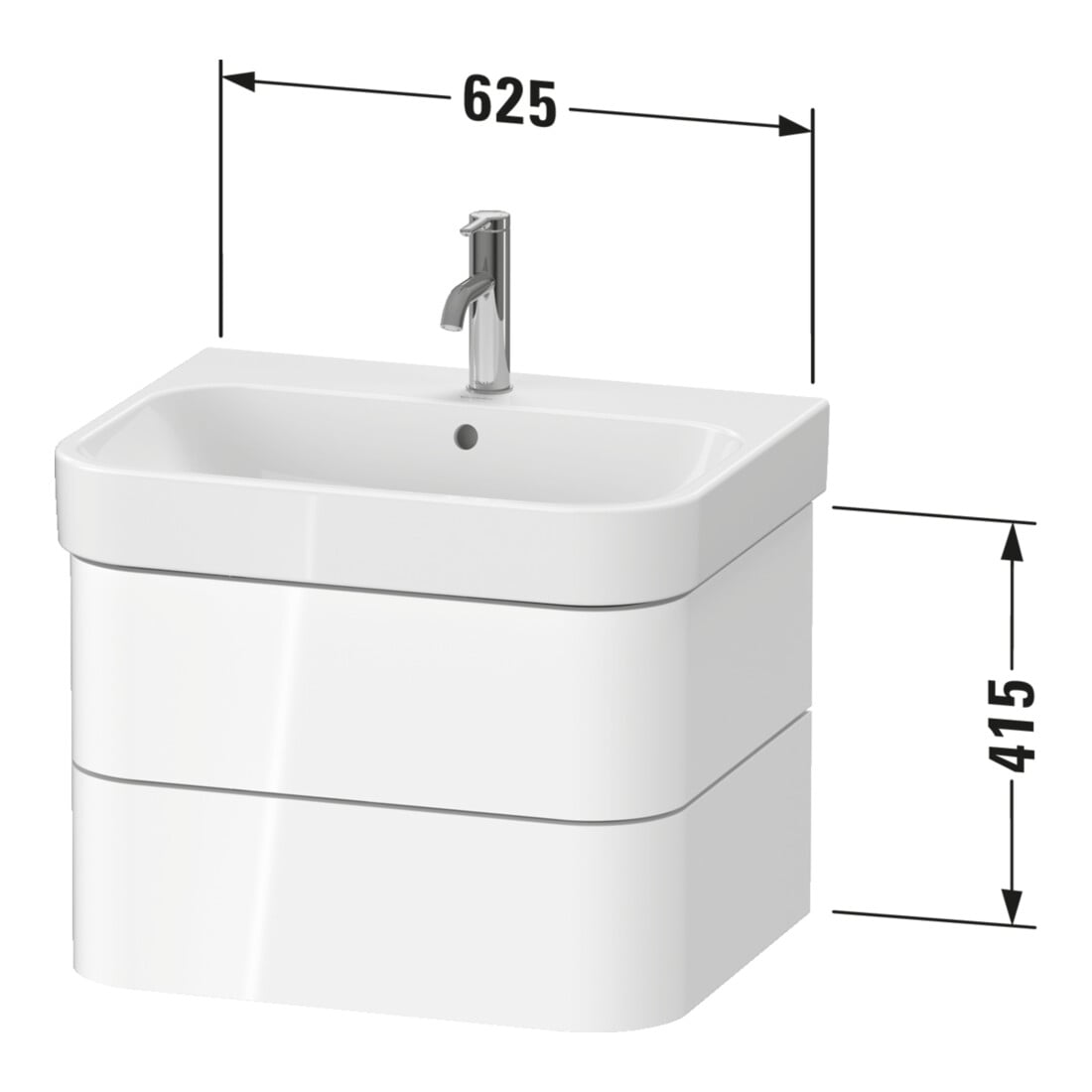 Duravit Meuble sous lavabo Happy D.2 Plus 62,5x49 cm, Nord blanc mat, 2 tiroirs