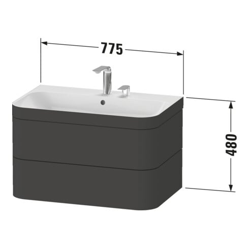Duravit Meuble sous lavabo Happy D.2 Plus 77,5x49 cm, 2 HL, blanc brillant, 2 tiroirs