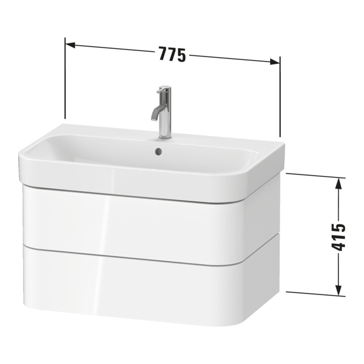 Duravit Meuble sous lavabo Happy D.2 Plus 77,5x49 cm, blanc mat soyeux, 2 tiroirs