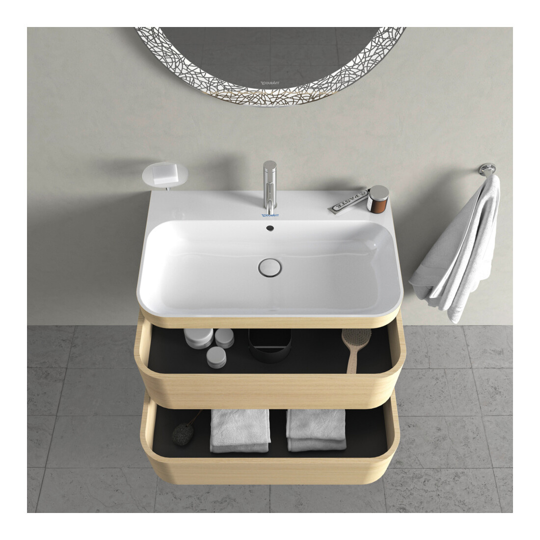 Duravit Meuble sous-lavabo Happy D.2 Plus 77,5x49cm, 1 HL, œuf médit., 2 tiroirs