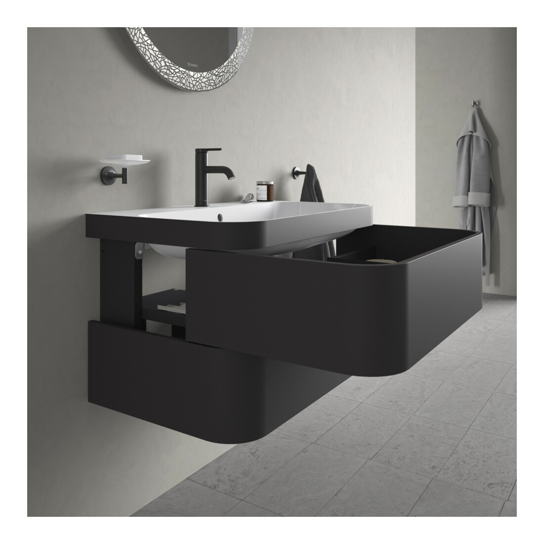 Duravit Meuble sous-lavabo Happy D.2 Plus 77,5x49cm, 1 porte, graph mat, 2 tiroirs