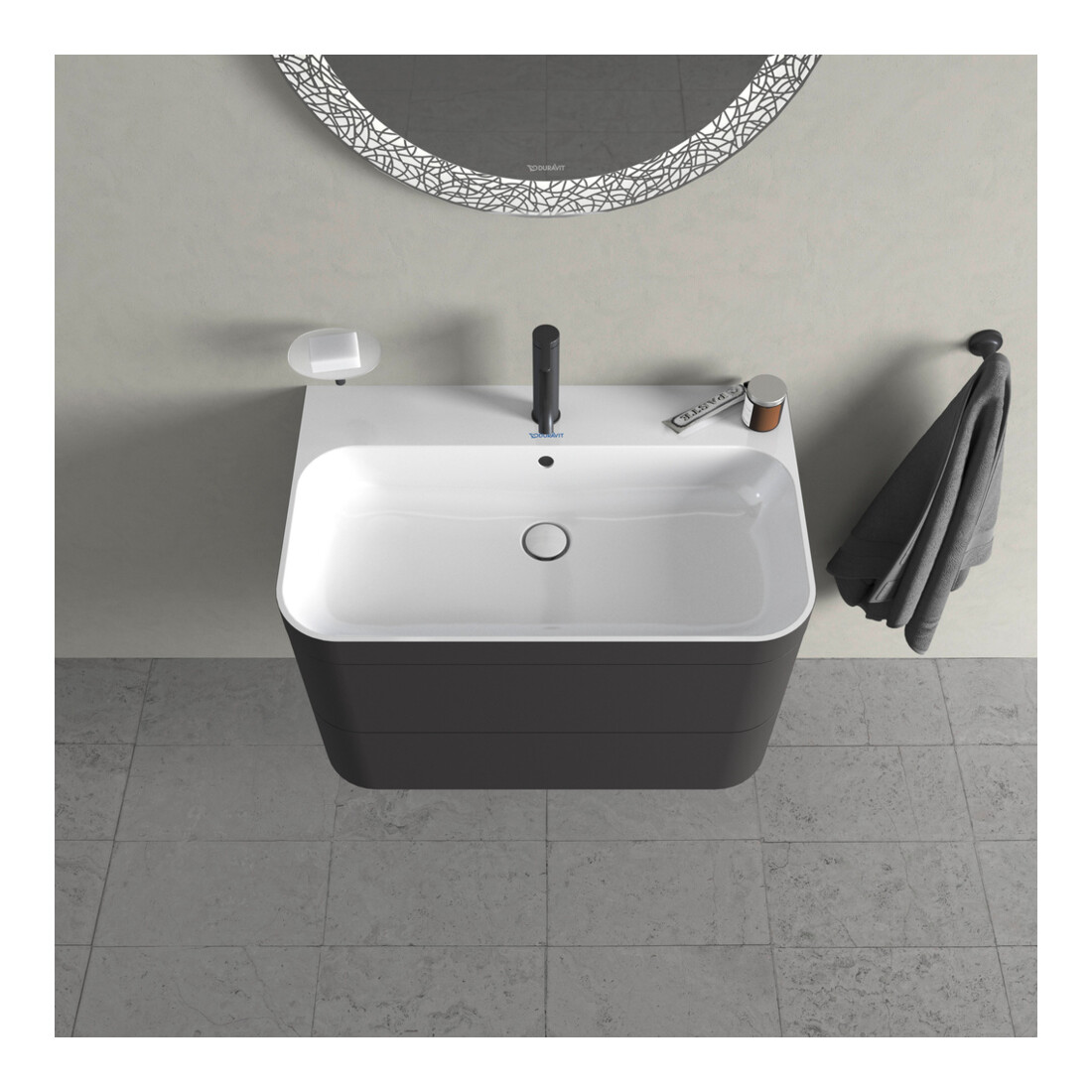 Duravit Meuble sous-lavabo Happy D.2 Plus 77,5x49cm, 1 porte, graph mat, 2 tiroirs