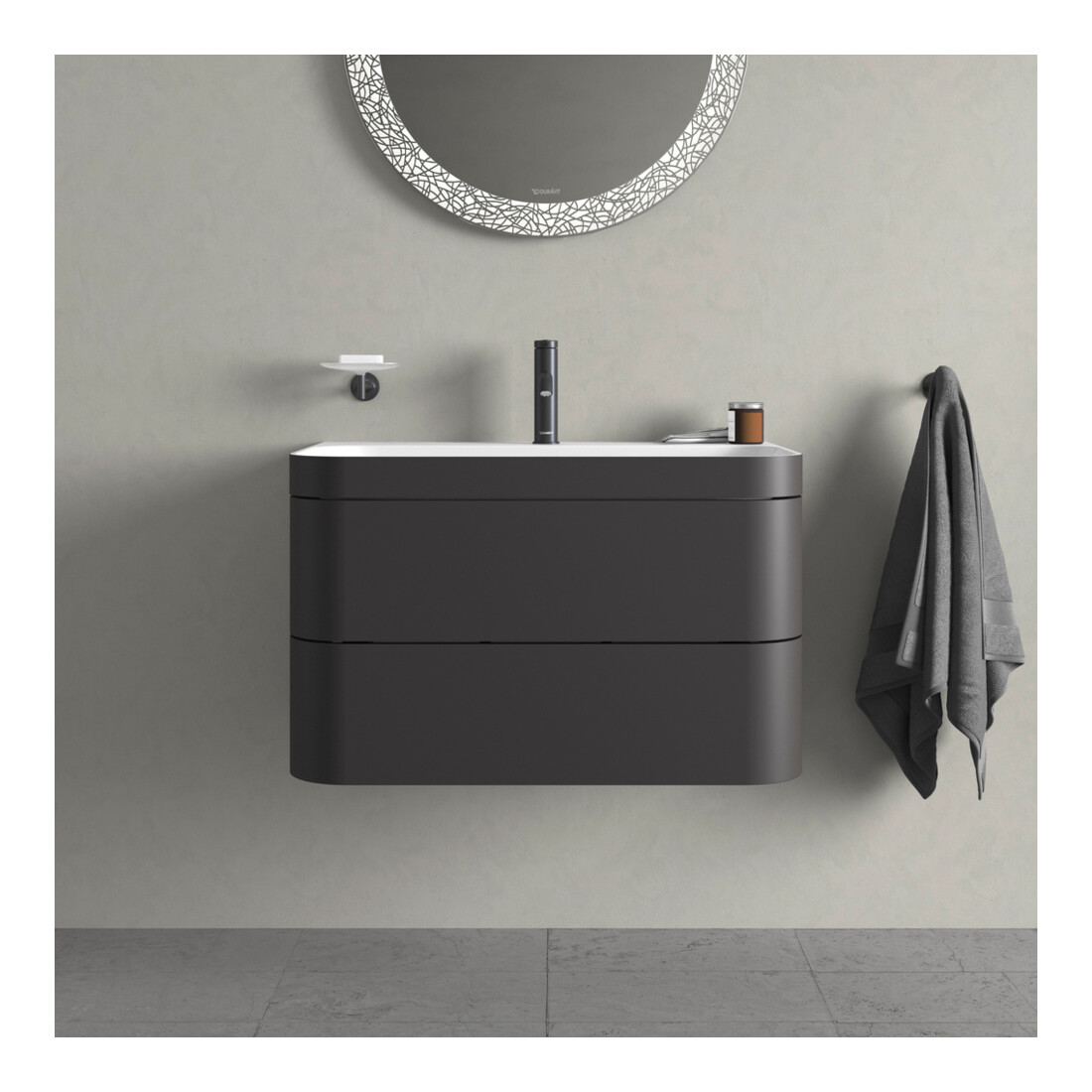 Duravit Meuble sous-lavabo Happy D.2 Plus 77,5x49cm, 1 porte, graph mat, 2 tiroirs