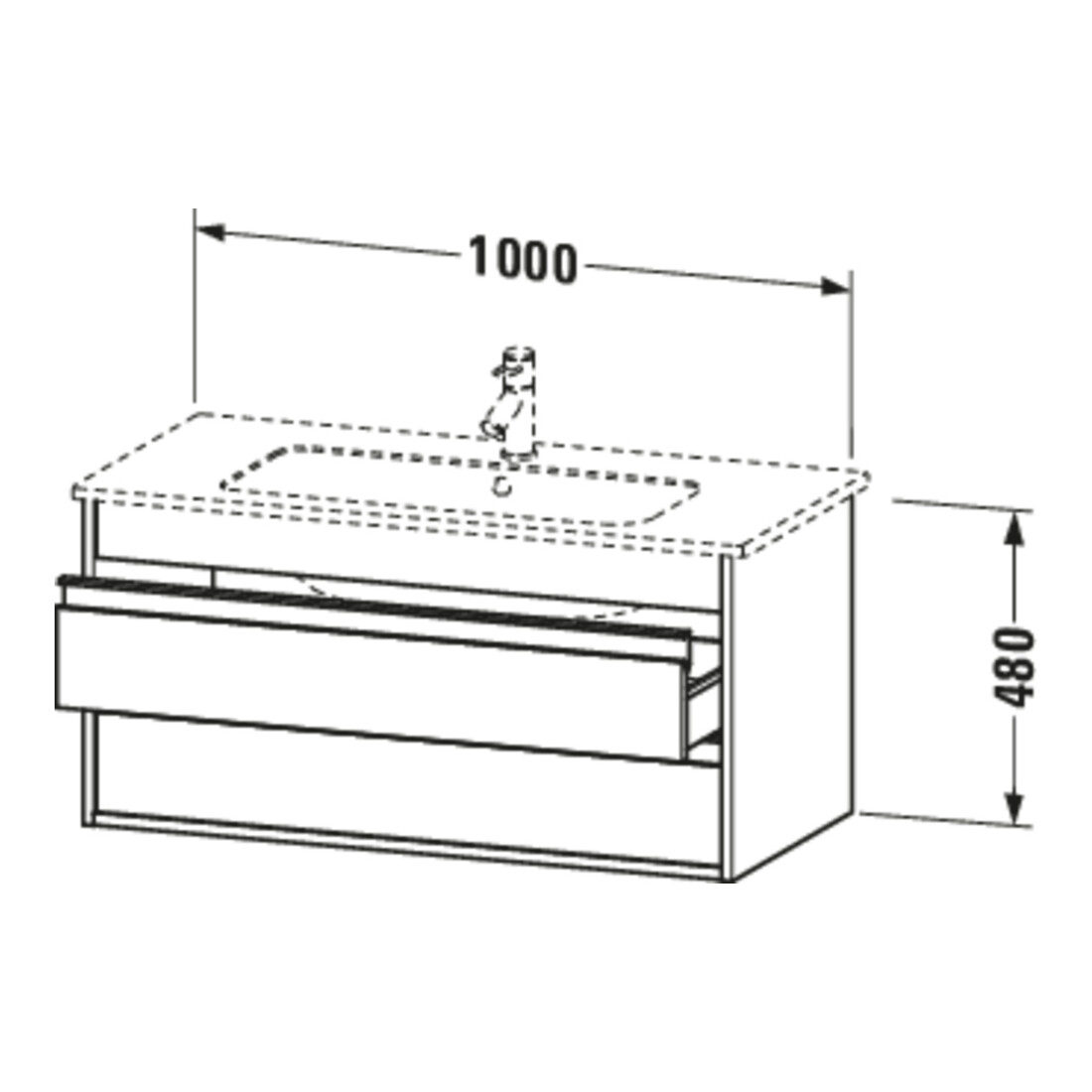 Duravit Meuble sous-lavabo Ketho 100x47,5 cm, graphite mat, 2 tiroirs, suspendu