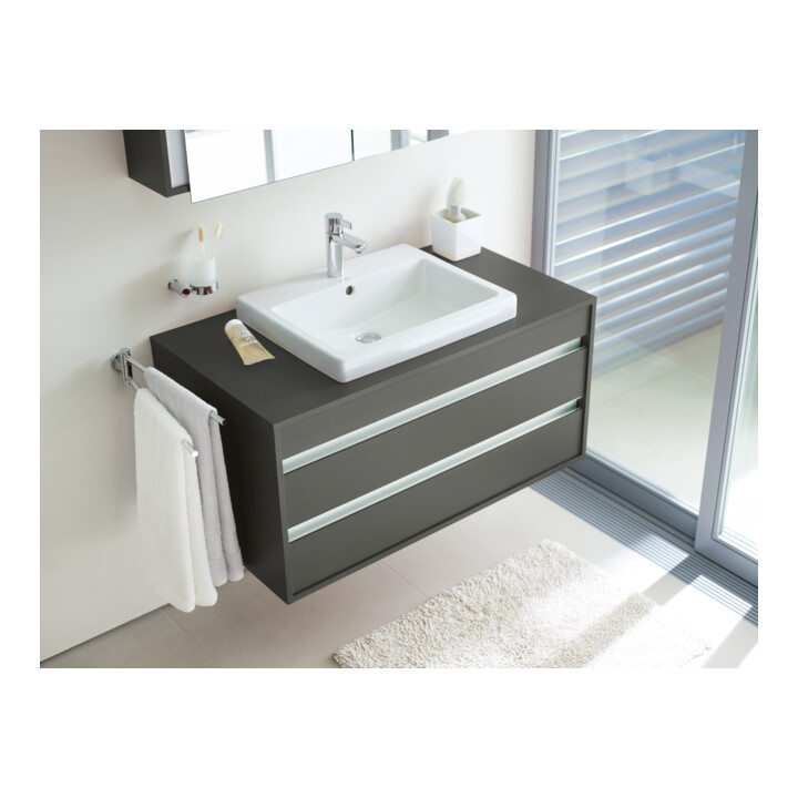 Duravit Meuble sous lavabo Ketho 100x55 cm, gris mat, pour lavabo encastré, 2 tiroirs
