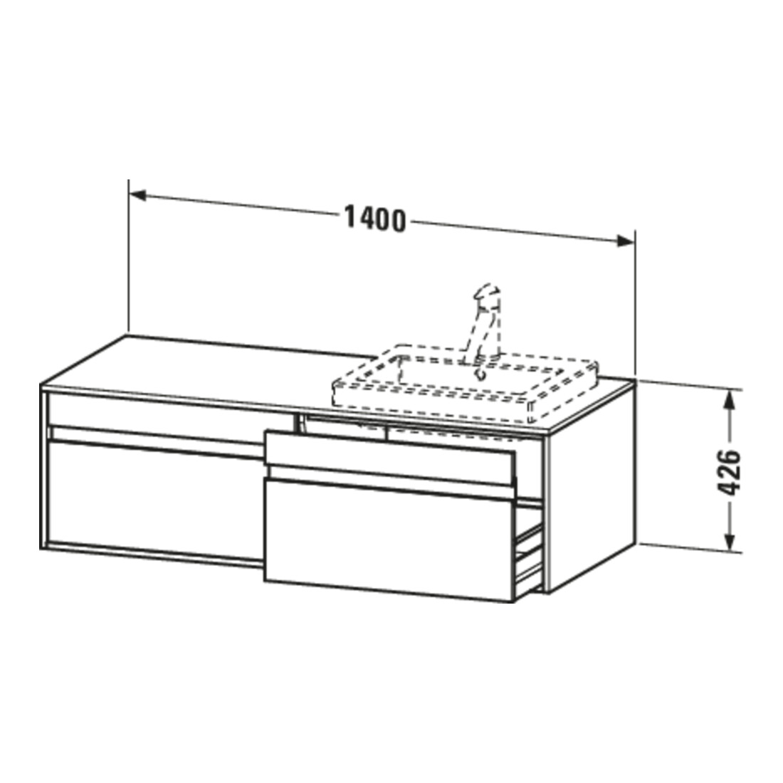 Duravit Meuble sous-lavabo Ketho 140x55x42,6 cm, f EWT, 2 tiroirs, blanc mat