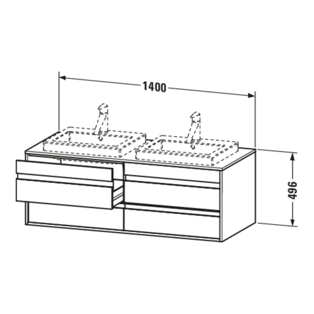 Duravit Meuble sous lavabo Ketho 140x55x49,6 cm, f EWT, 4 tiroirs, B bs, ba ma