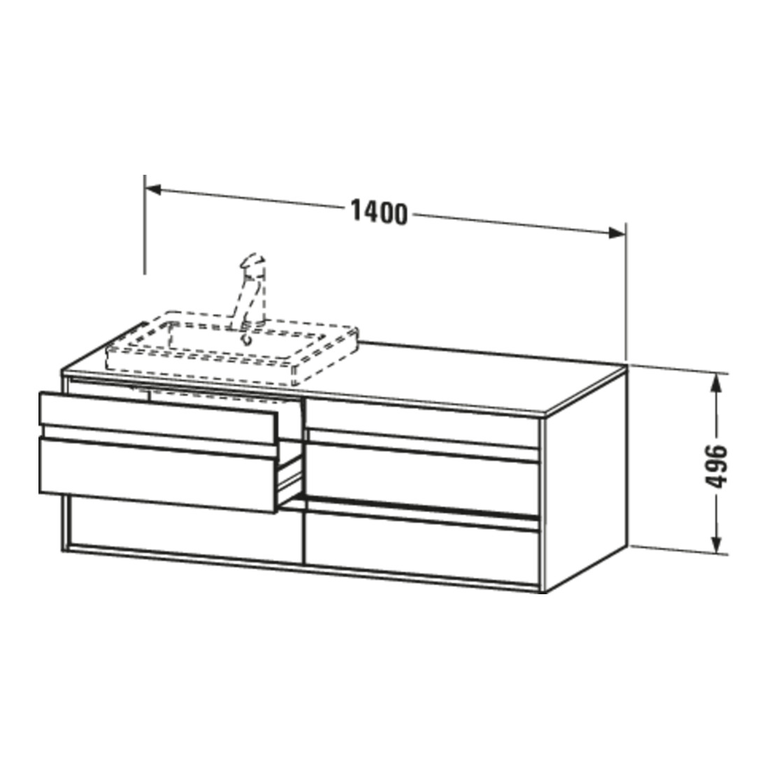 Duravit Meuble sous-lavabo Ketho 140x55x49,6 cm, f EWT, 4 tiroirs, B R, bas. ma