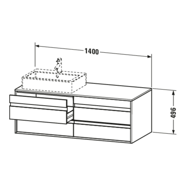 Duravit Meuble sous-lavabo Ketho 140x55x49,6 cm, pour AWT, 4 tiroirs, blanc brillant, mat