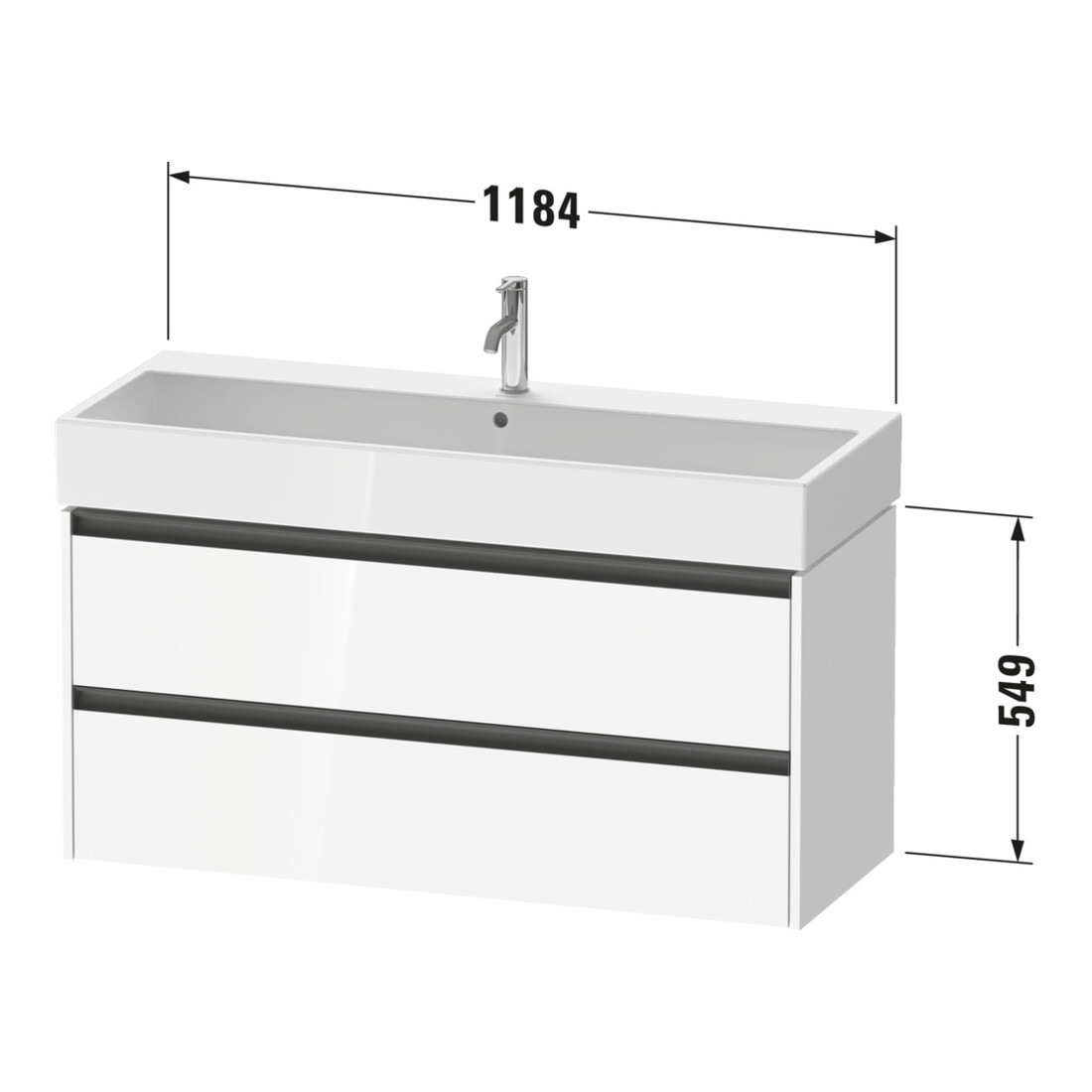 Duravit Meuble sous-lavabo Ketho.2 118,4x46 cm, blanc laqué, 2 tiroirs, suspendu