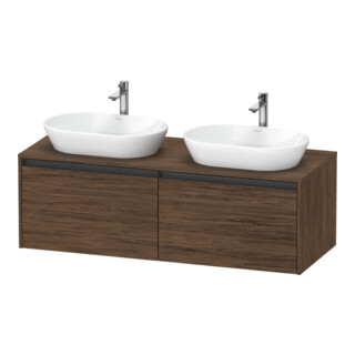 Duravit Meuble sous lavabo Ketho.2 140x55 cm, blanc brillant, noyer foncé, 2 tiroirs, suspendu