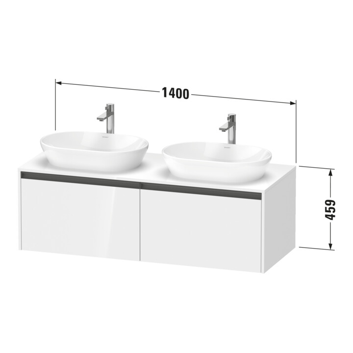 Duravit Meuble sous lavabo Ketho.2 140x55 cm, D, graphite mat, 2 tiroirs, suspendu