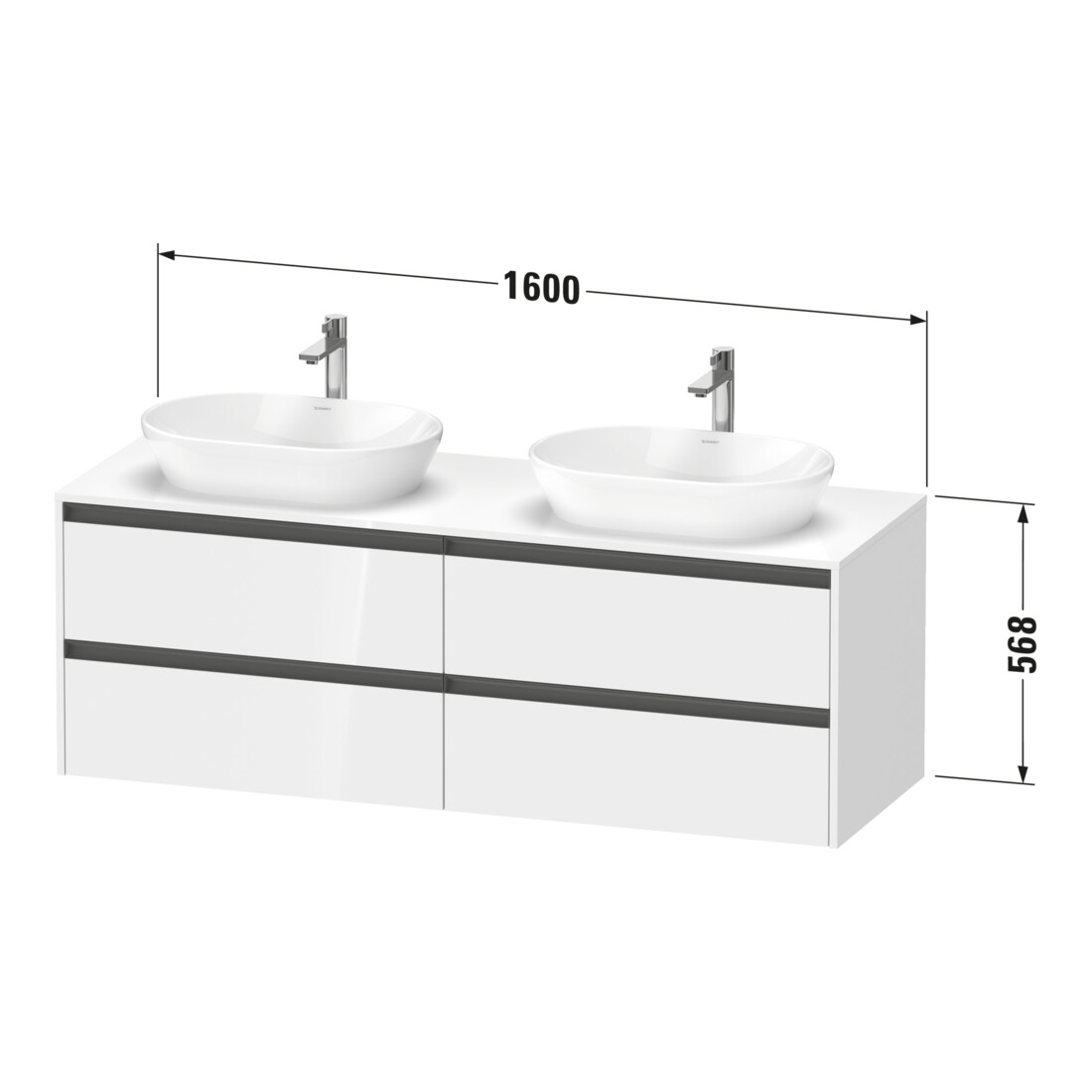 Duravit Meuble sous lavabo Ketho.2 160x55cm, L P, N Nat, 4 tiroirs, suspendu