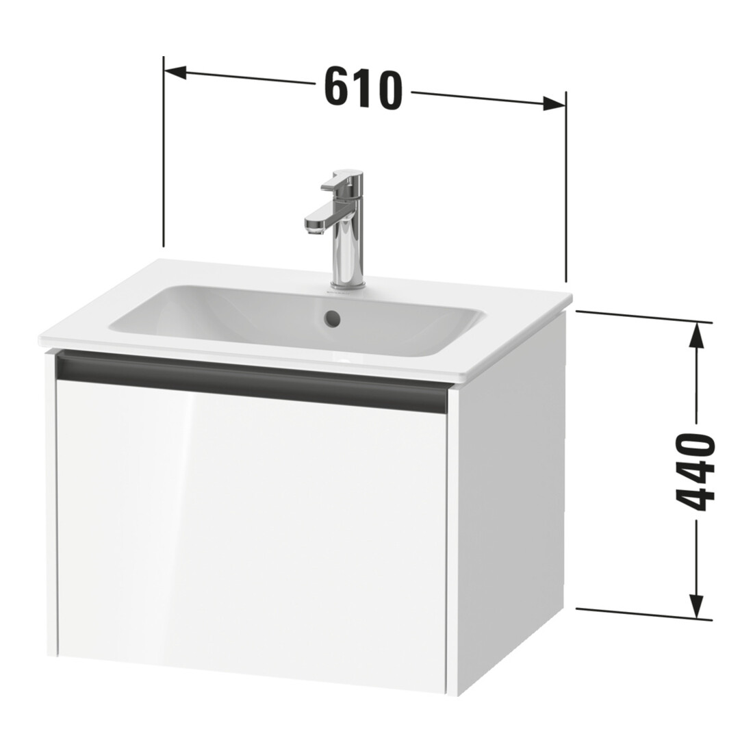 Duravit Meuble sous lavabo Ketho.2 61x48 cm, graph ma, 1 tiroir, suspendu