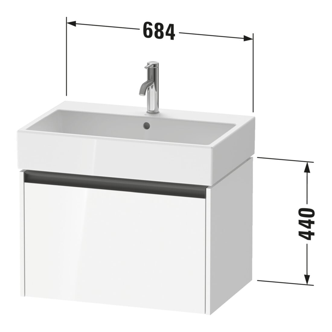 Duravit Meuble sous-lavabo Ketho.2 68,4x46 cm, blanc mat, 1 tiroir, suspendu