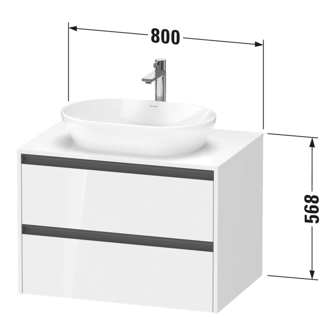 Duravit Meuble sous lavabo Ketho.2 80x55 cm, blanc, plan avec 1 découpe, suspendu