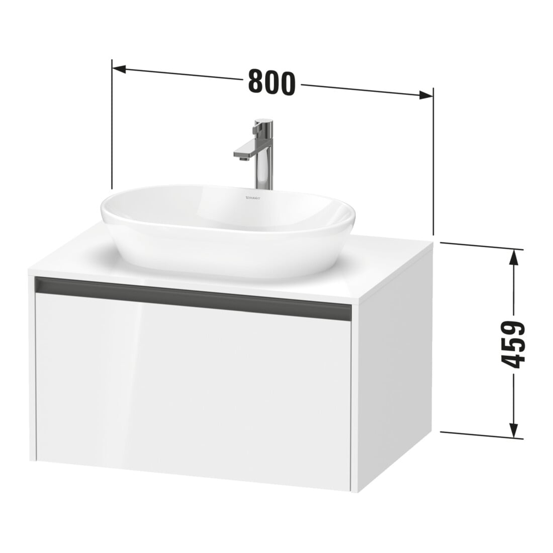 Duravit Meuble sous-lavabo Ketho.2 80x55cm, blanc mat, plan avec 1 découpe, suspendu