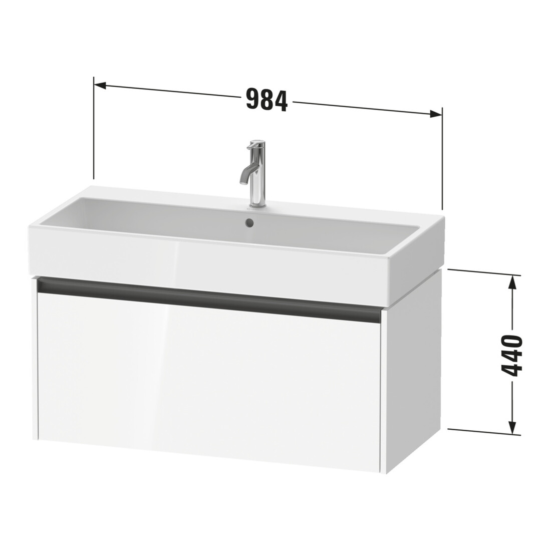 Duravit Meuble sous-lavabo Ketho.2 98,4x46 cm, graphite mat, 1 tiroir, suspendu
