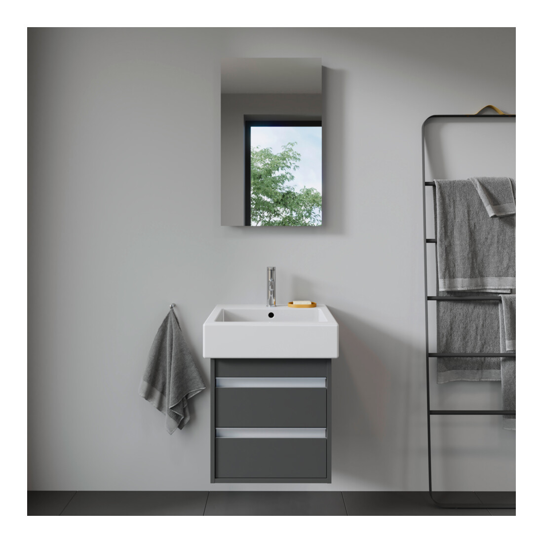 Duravit Meuble sous-lavabo Ketho 45x44 cm, gris mat, 2 tiroirs, suspendu