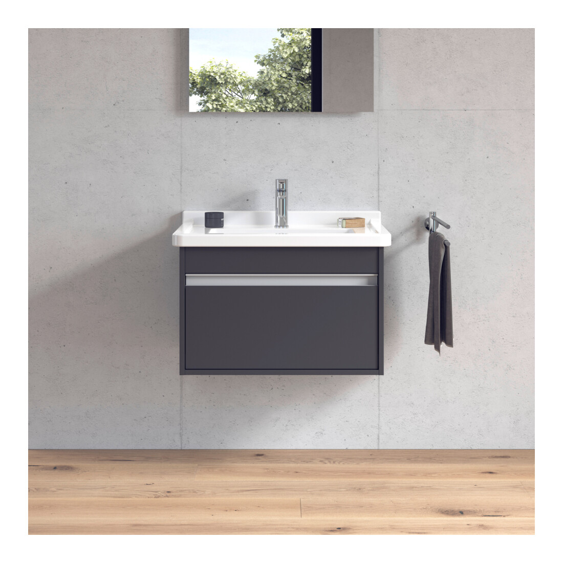 Duravit Meuble sous lavabo Ketho 65x45,5 cm, graphite mat, 1 tiroir, suspendu