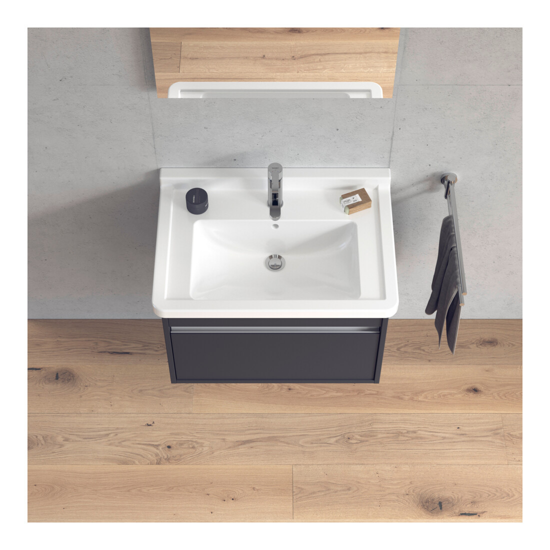 Duravit Meuble sous lavabo Ketho 65x45,5 cm, graphite mat, 1 tiroir, suspendu