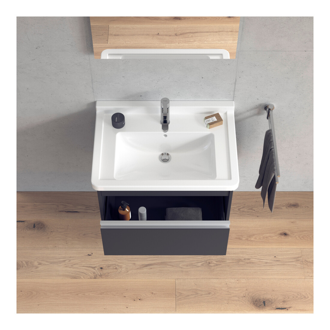 Duravit Meuble sous lavabo Ketho 65x45,5 cm, graphite mat, 1 tiroir, suspendu