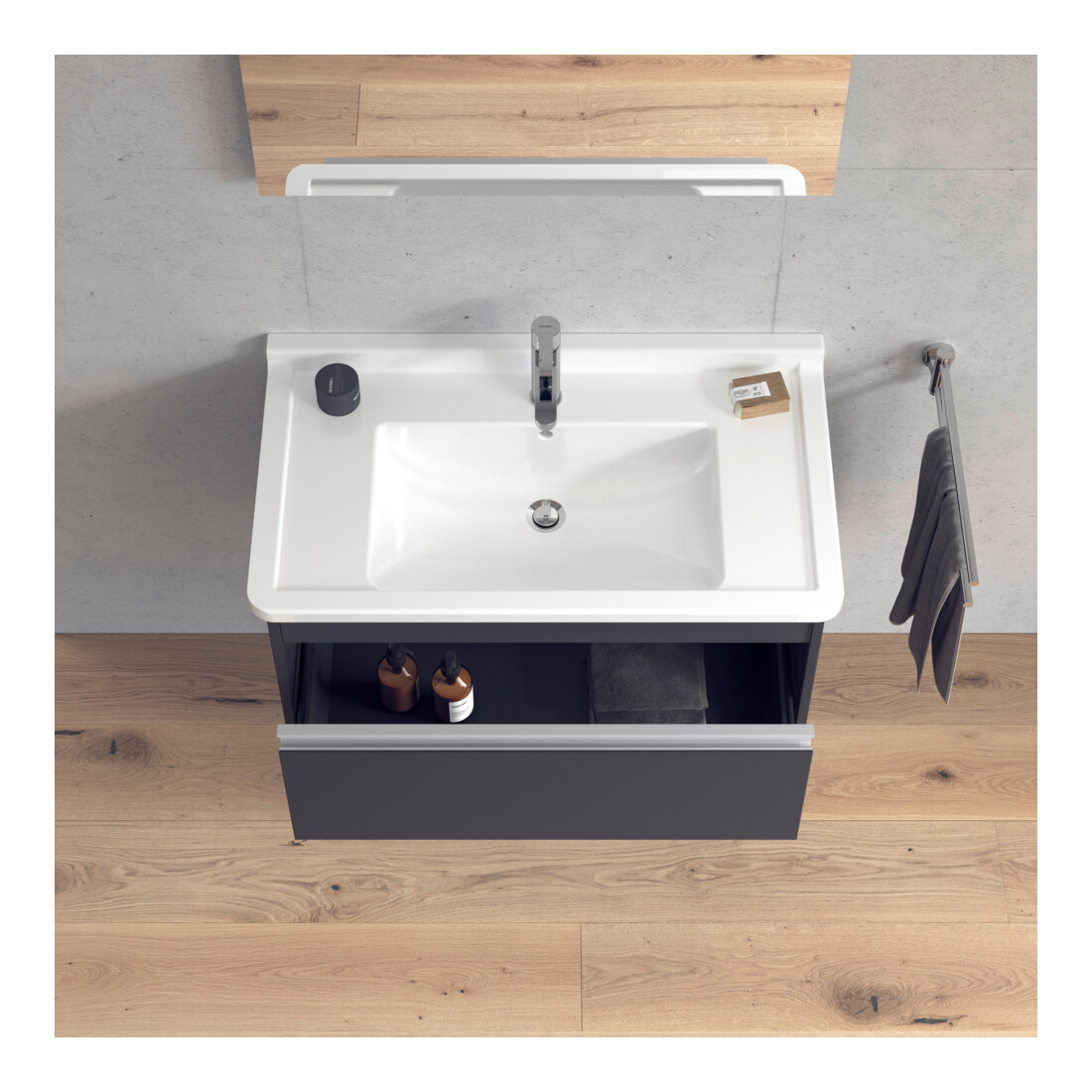 Duravit Meuble sous-lavabo Ketho 80x45,5 cm, graph ma, 1 tiroir, suspendu mural