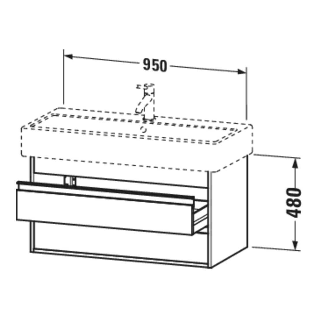 Duravit Meuble sous-lavabo Ketho 95x44 cm, blanc mat, 2 tiroirs, suspendu