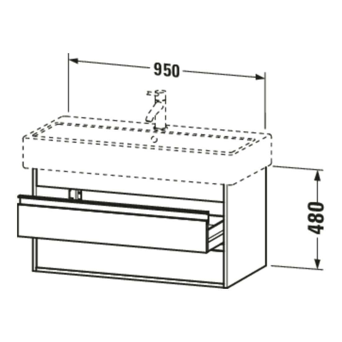 Duravit Meuble sous-lavabo Ketho 95x44 cm, blanc mat, 2 tiroirs, suspendu