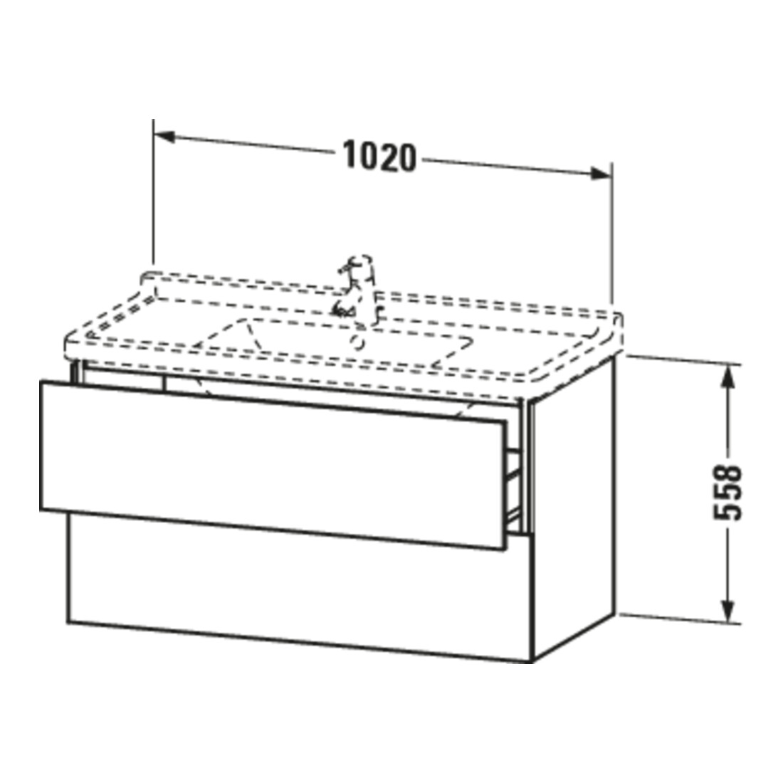 Duravit Meuble sous lavabo L-Cube 102x46,9 cm, blanc mat, 2 tiroirs, suspendu