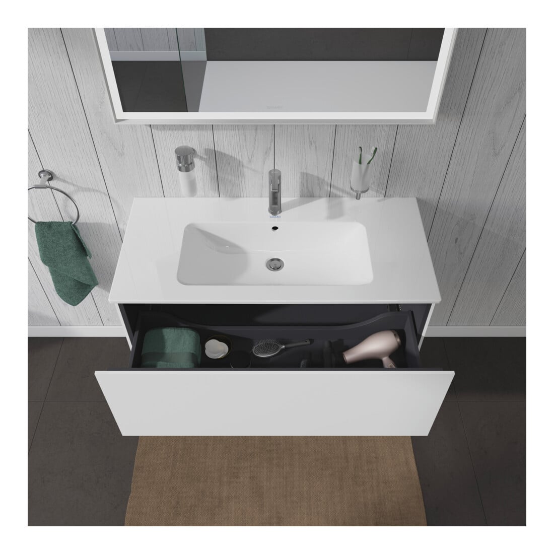 Duravit Meuble sous lavabo L-Cube 102x48,1 cm, blanc brillant, 1 tiroir, suspendu