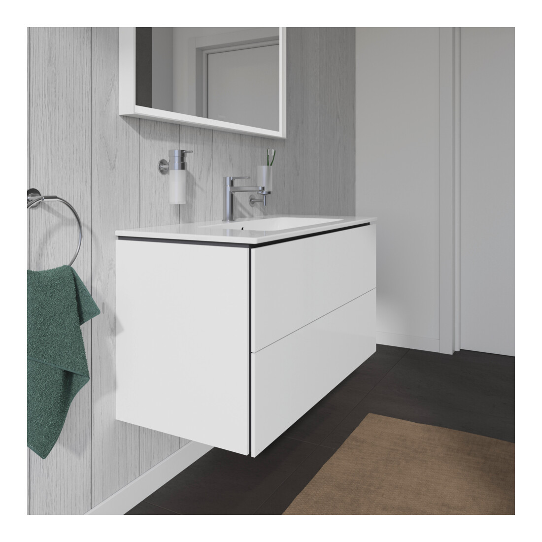 Duravit Meuble sous lavabo L-Cube 102x48,1 cm, blanc brillant, 2 tiroirs, suspendu