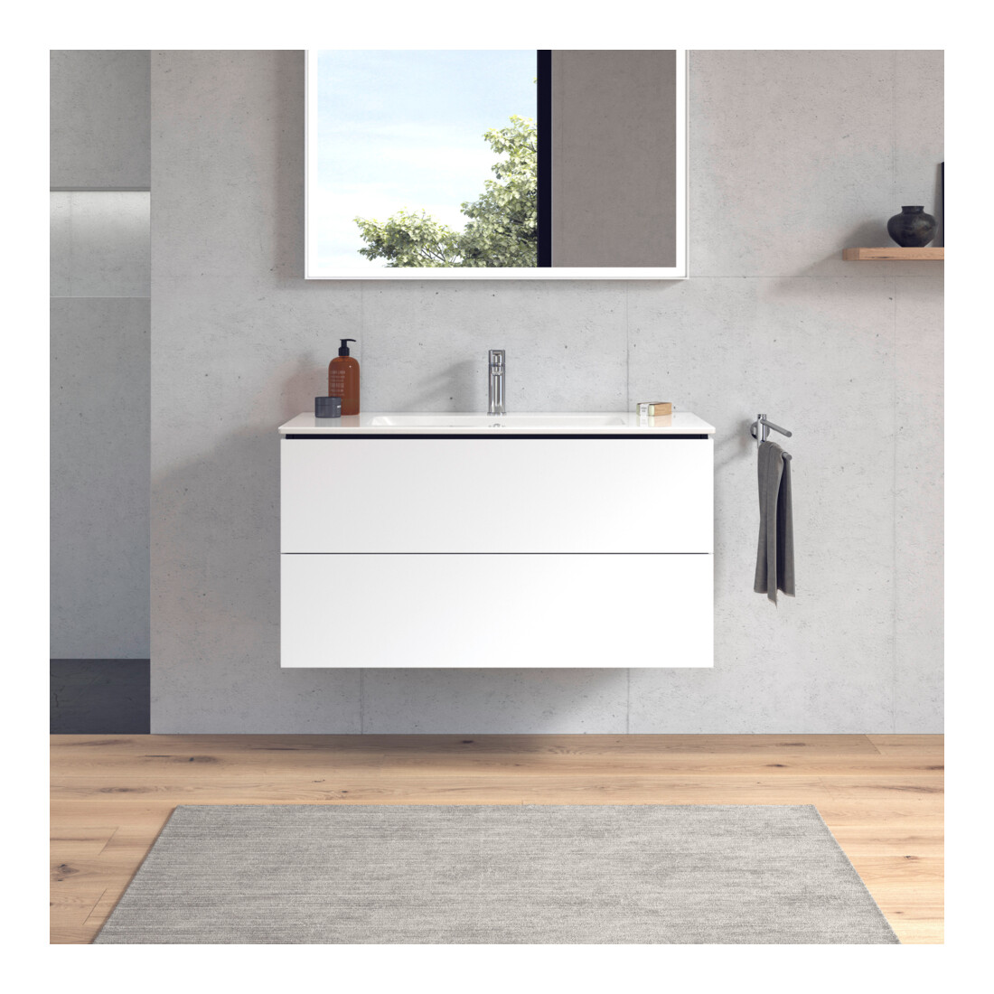 Duravit Meuble sous lavabo L-Cube 102x48,1 cm, blanc mat, 2 tiroirs, suspendu