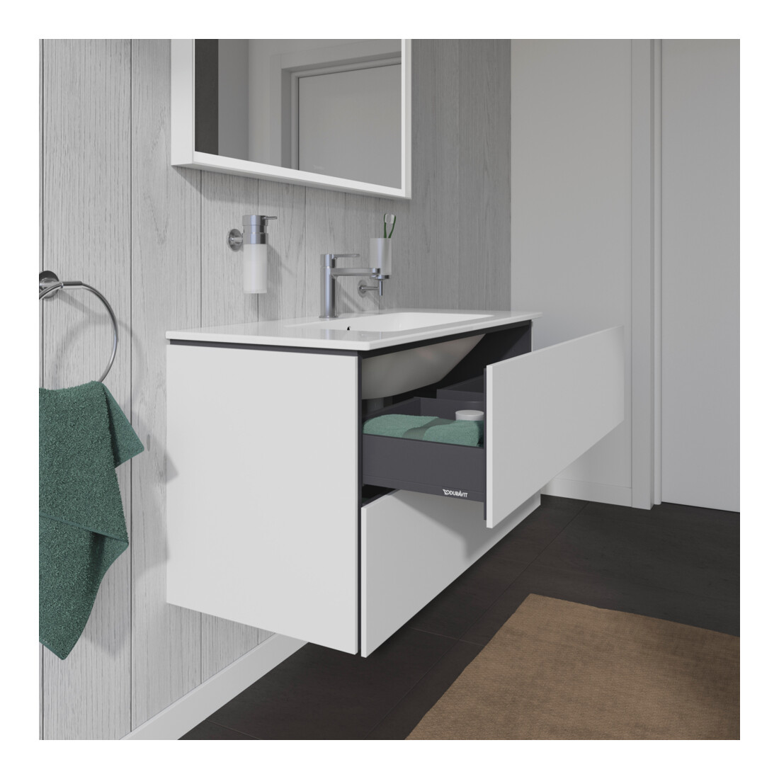 Duravit Meuble sous lavabo L-Cube 102x48,1 cm, blanc mat, 2 tiroirs, suspendu