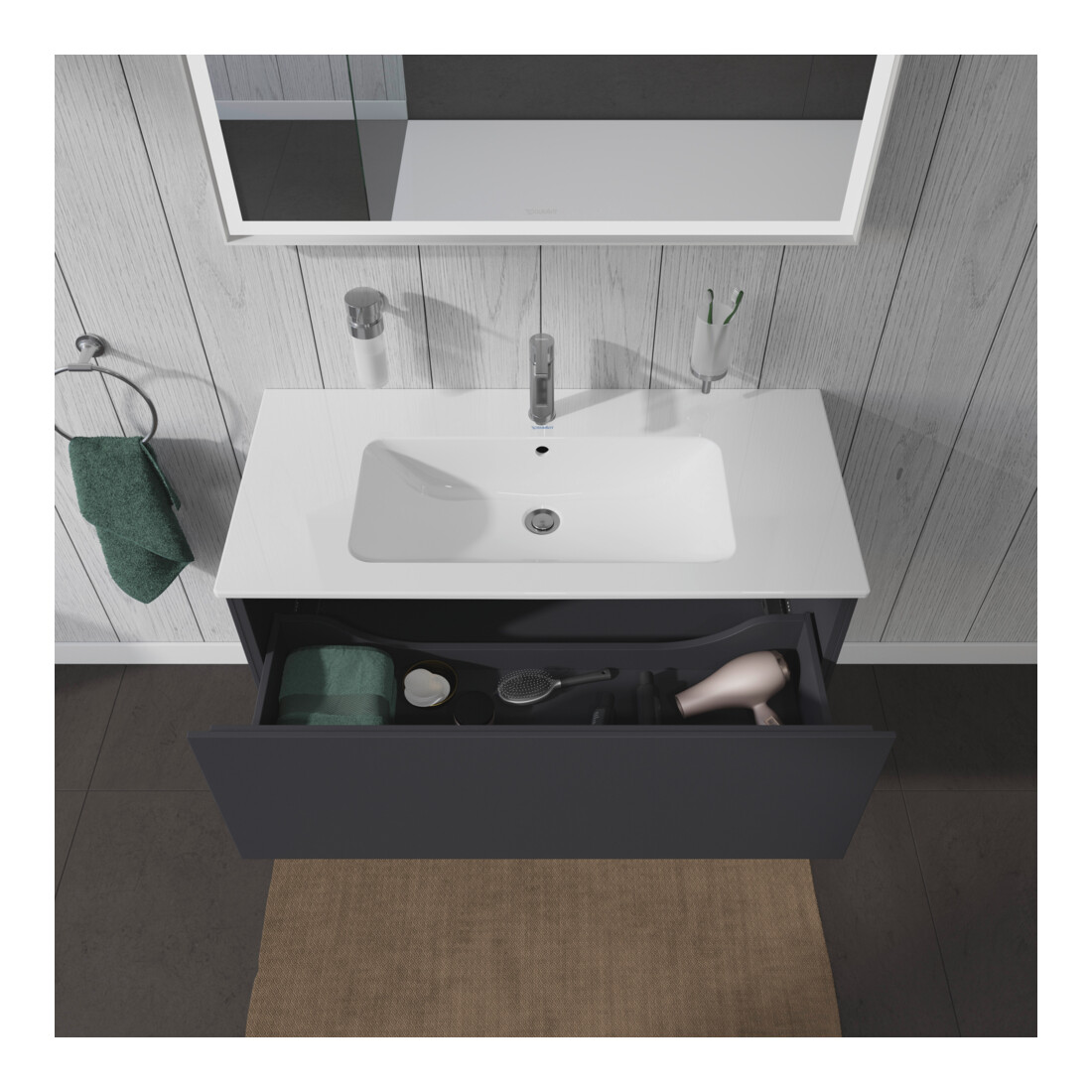 Duravit Meuble sous-lavabo L-Cube 102x48,1 cm, graphite mat, 1 tiroir, suspendu