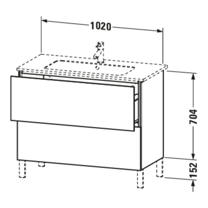Duravit Meuble sous-lavabo L-Cube 102x48,1 cm, gris mat, 2 tiroirs, vertical