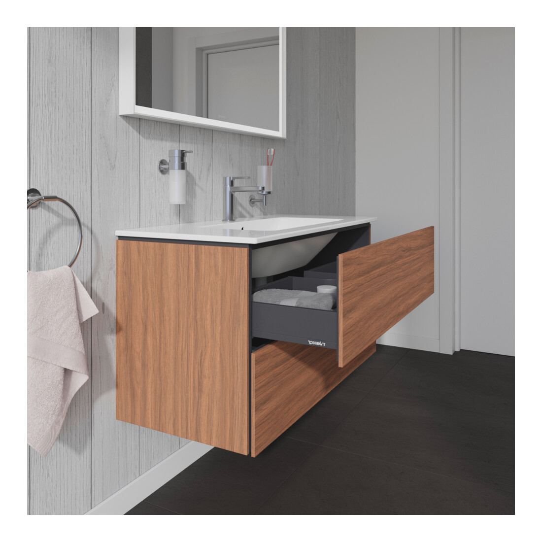 Duravit Meuble sous lavabo L-Cube 102x48,1 cm, noyer naturel, 2 tiroirs, suspendu