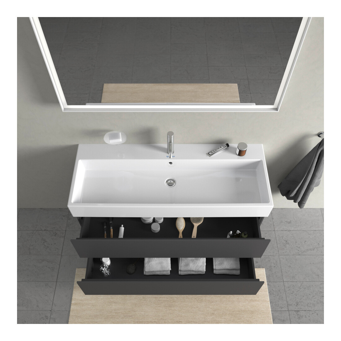 Duravit Meuble sous-lavabo L-Cube 118,4 x 45,9 cm, graph ma, 2 tiroirs, suspendu