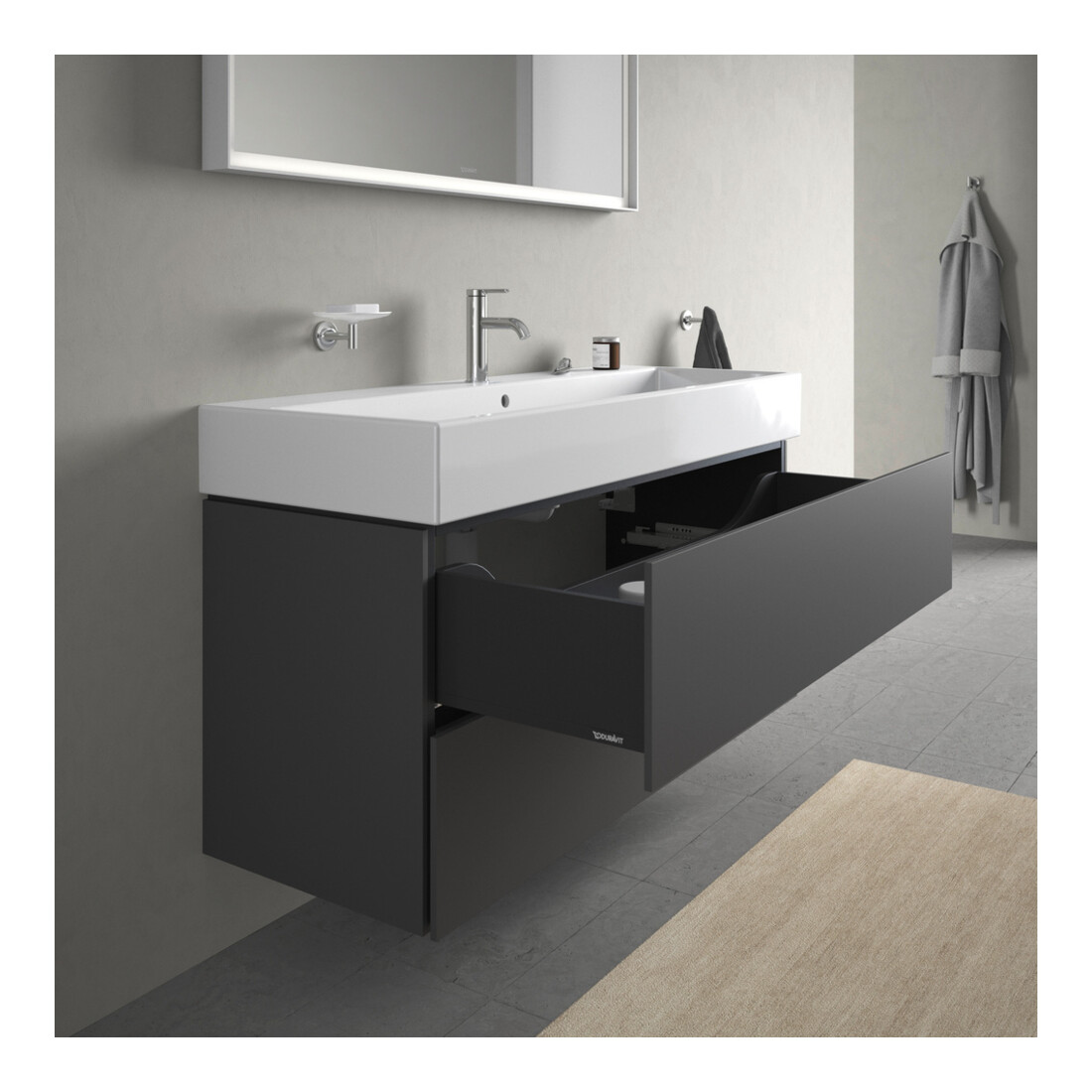 Duravit Meuble sous-lavabo L-Cube 118,4 x 45,9 cm, graph ma, 2 tiroirs, suspendu