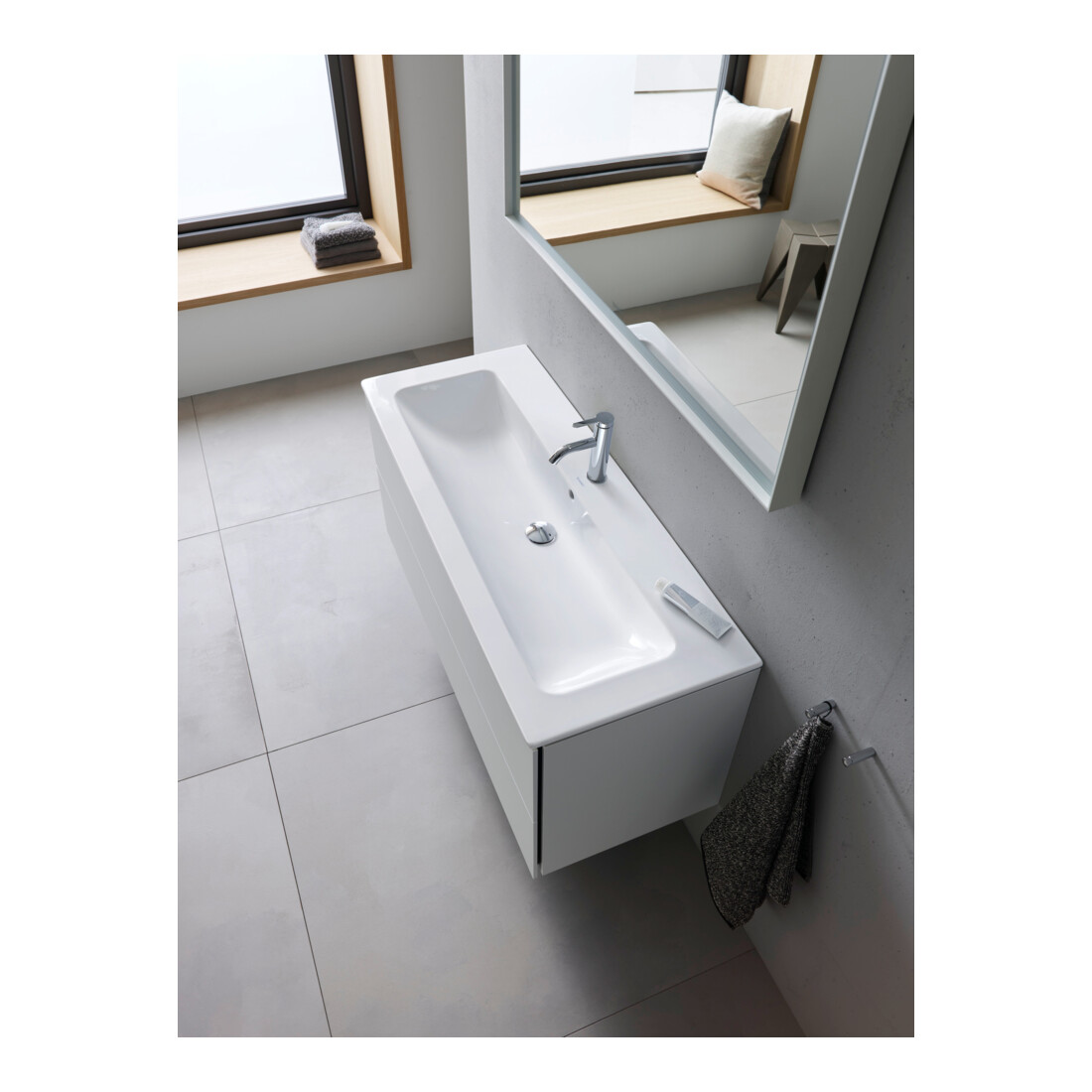 Duravit Meuble sous-lavabo L-Cube 122x48,1 cm, béton gris, 2 tiroirs, suspendu
