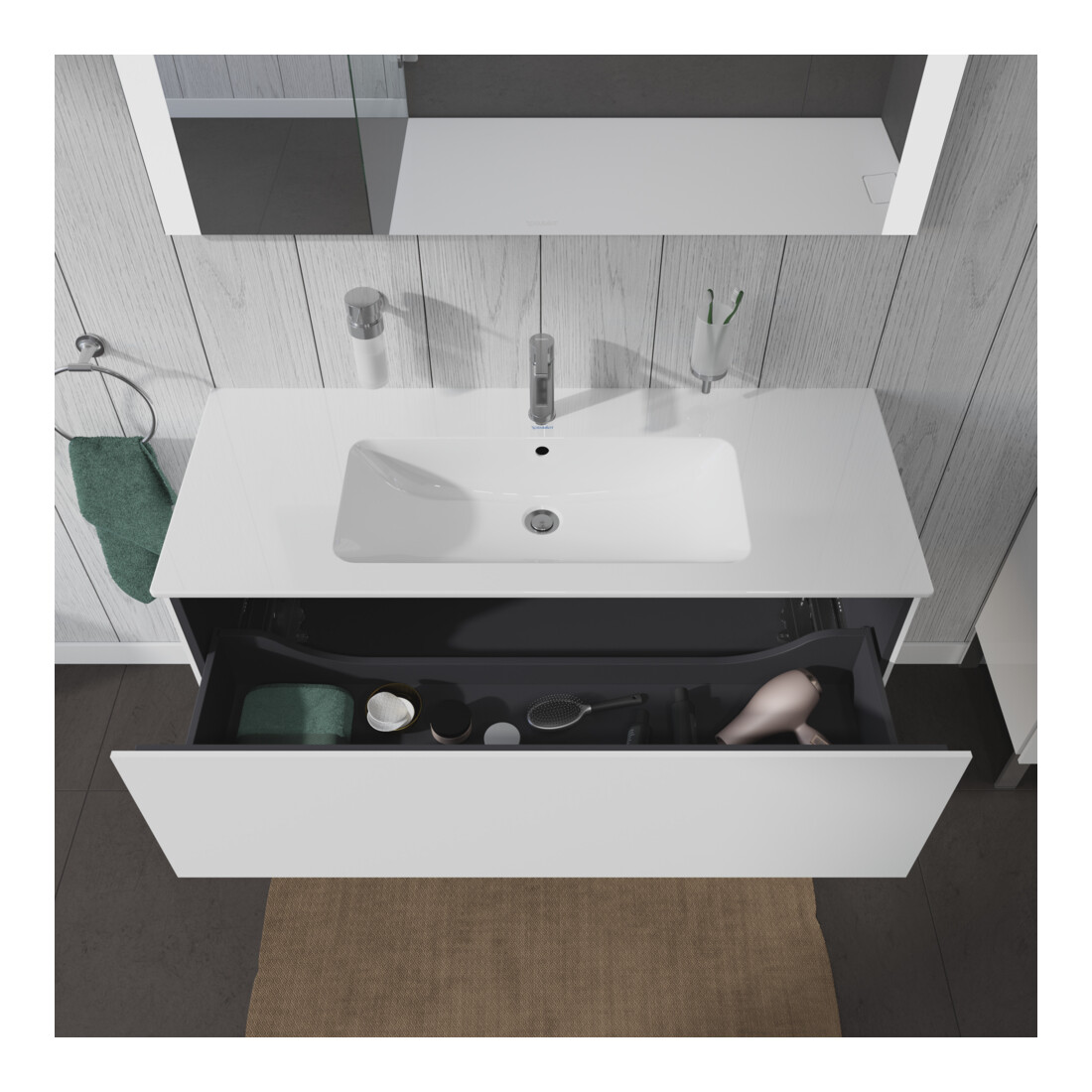 Duravit Meuble sous lavabo L-Cube 122x48,1 cm, blanc brillant, 1 tiroir, suspendu