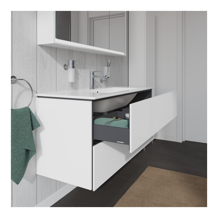 Duravit Meuble sous lavabo L-Cube 122x48,1 cm, blanc brillant, 2 tiroirs, suspendu