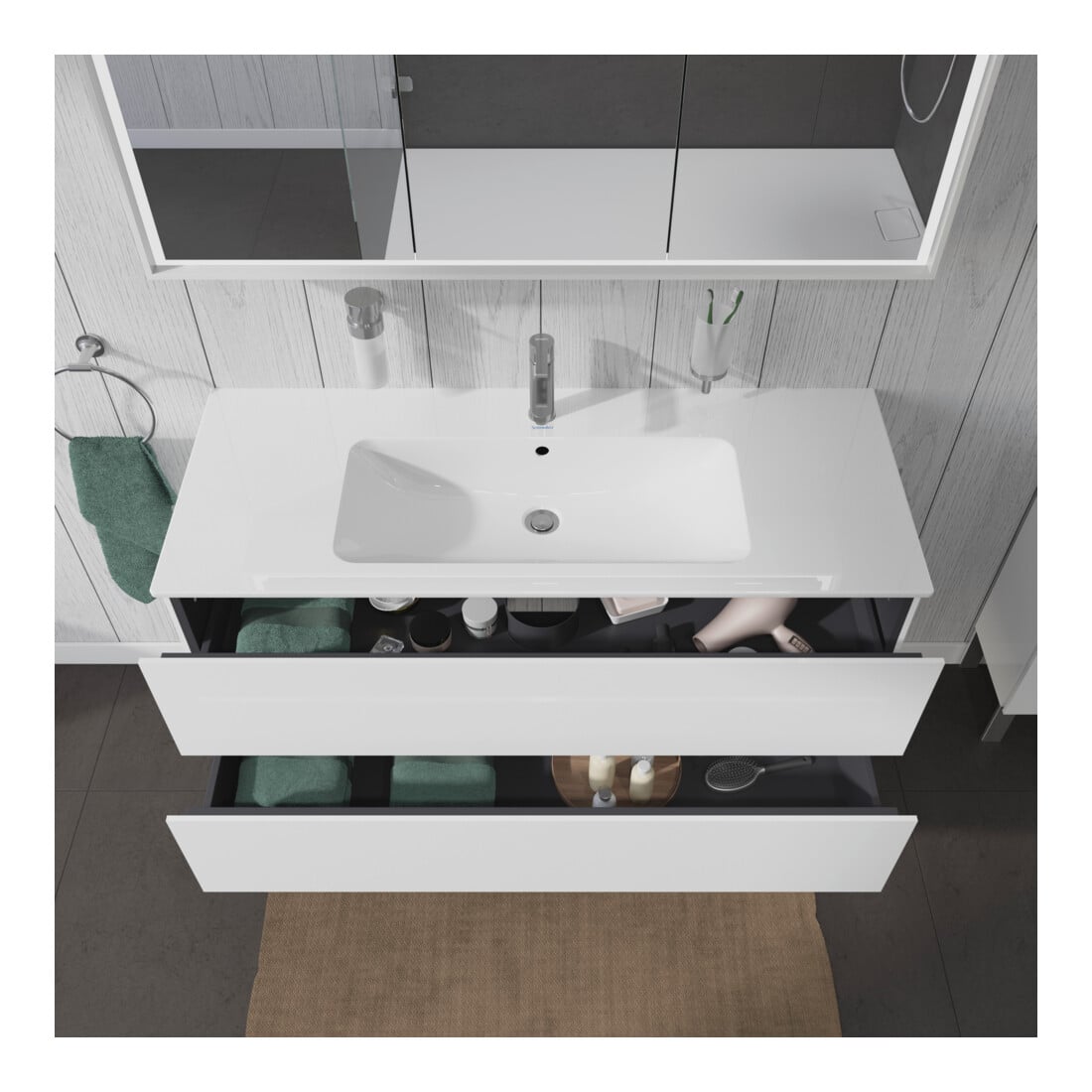 Duravit Meuble sous lavabo L-Cube 122x48,1 cm, blanc brillant, 2 tiroirs, suspendu