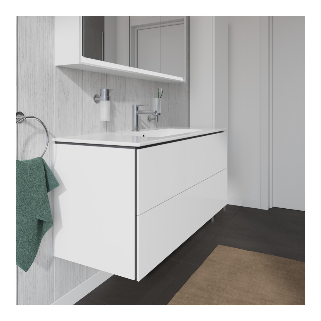 Duravit Meuble sous lavabo L-Cube 122x48,1 cm, blanc brillant, 2 tiroirs, suspendu
