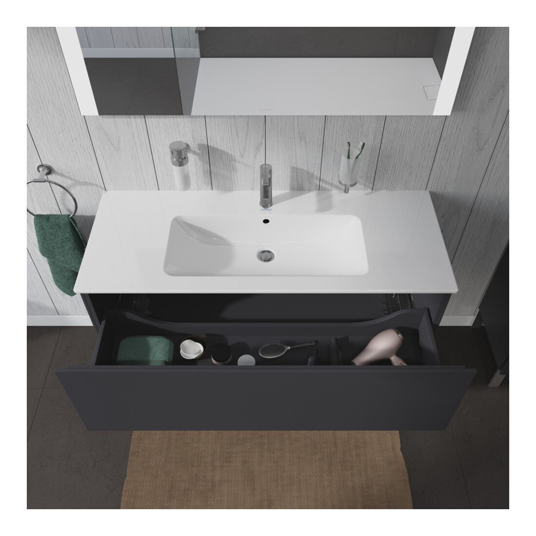 Duravit Meuble sous lavabo L-Cube 122x48,1 cm, graphite mat, 1 tiroir, suspendu