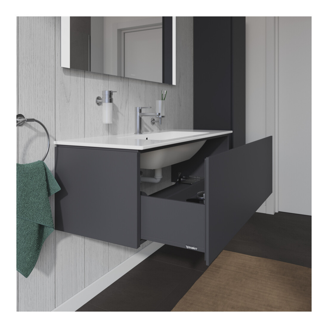Duravit Meuble sous lavabo L-Cube 122x48,1 cm, graphite mat, 1 tiroir, suspendu