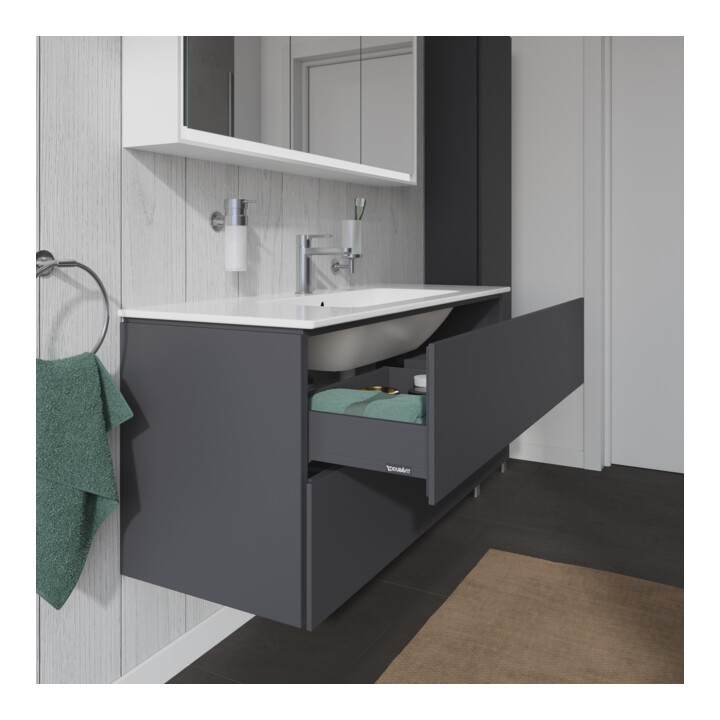 Duravit Meuble sous lavabo L-Cube 122x48,1 cm, graphite mat, 2 tiroirs, suspendu